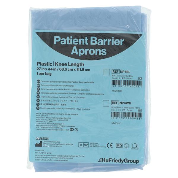 Patient Apron Plastic 27 in x 44 in Blue Disposable Ea