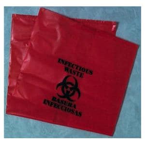 Biohazard Bag 23x8x41" Red Polyethylene 100/Ca