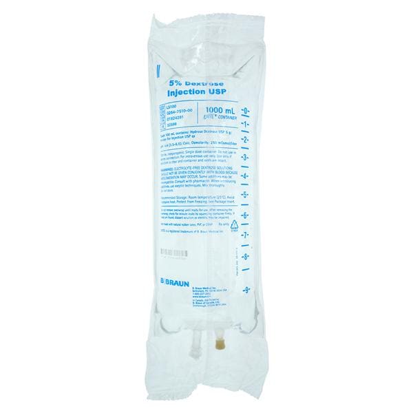 IV Injection Solution Dextrose 5%/Water 1000mL Excel IV Bag Container Ea