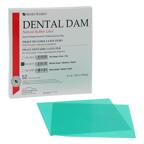 Latex Rubber Dam 5 in x 5 in Medium Gauge Green 52/Bx