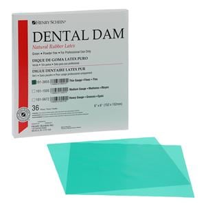 Latex Rubber Dam 6 in x 6 in Thin Gauge Green 36/Bx