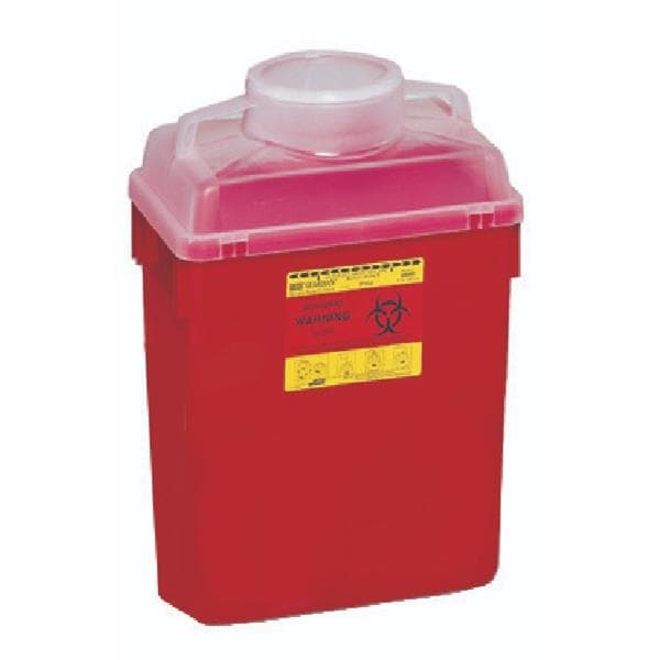 Sharps Container 6gal Red/Clear 8-8/10x12-8/10x17-1/2" Hinge Lid Plastic Ea