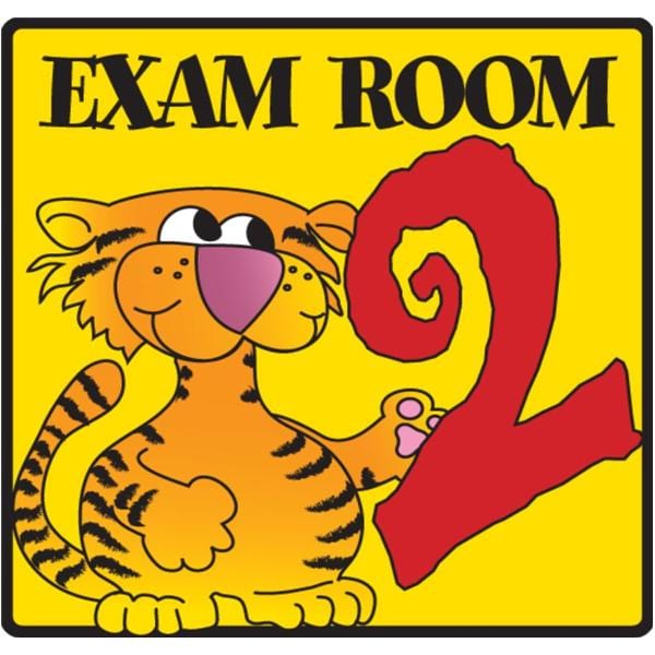 Exam Room Sign Pediatric 5.5" Plastic Yellow Assorted Imprint w/ Tgr Bds Dsgn Ea