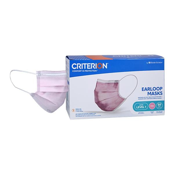 Criterion Earloop Mask ASTM Level 1 Pink 50/Bx, 6 BX/CA