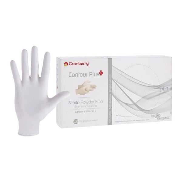 Contour Plus Nitrile Exam Gloves X-Small Pro White Non-Sterile