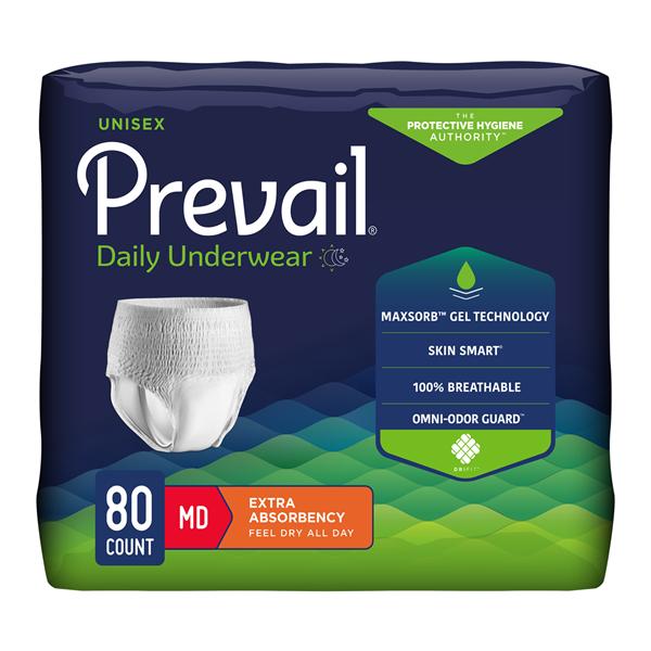 Prevail Incontinence Underwear Unisex 34-46" Moderate White Odor Guard 80/Ca