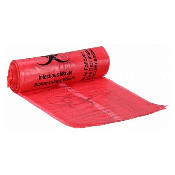Biohazard Bag 1.5mil 11x14" Red/Black Twist Tie Plastic 10rl/Bx