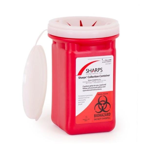 Sharps Container 1qt Red 4-1/2x4-1/2x7" 45 Degree Opening Polypropylene Ea