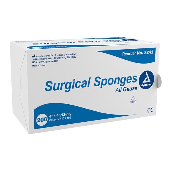 100% Cotton Gauze Sponge 4x4" 12 Ply Non-Sterile LF