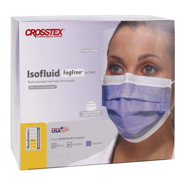 Isofluid Fog-Free Combination Mask / Shield ASTM Level 1 Anti-Fog Sapphire 25/Bx