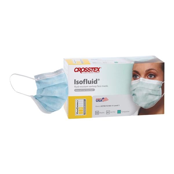 Isofluid Mask ASTM Level 1 Anti-Fog Turquoise 50/Bx