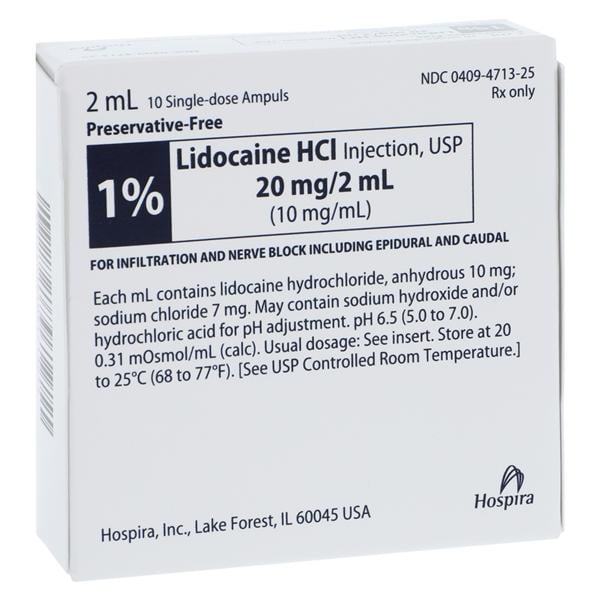 Lidocaine HCl Injection 1% Preservative Free Ampule 2mL 50/Bx