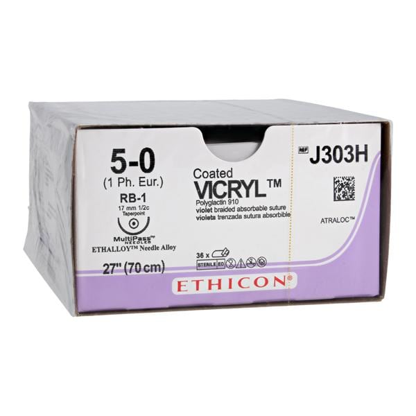 Coated Vicryl Suture 5-0 27" Polyglactin 910 Braid RB-1 Violet 36/Bx