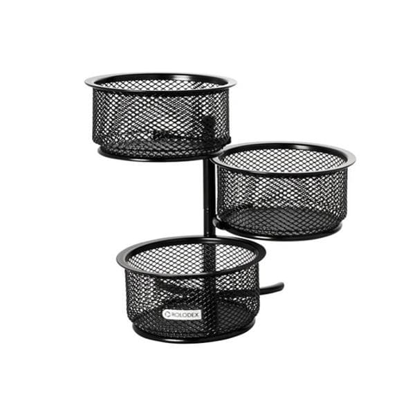 Rolodex Mesh 3-Tier Swivel Paper Clip Dish Black Ea