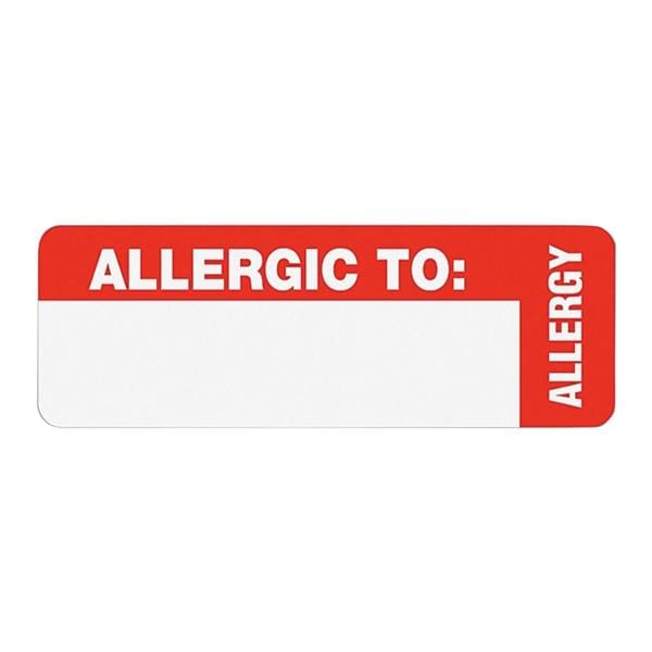 Tabbies Permanent "Allergic To:" Medical Wrap Label Red 500/Roll 500/Rl