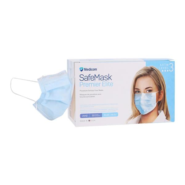SafeMask Premier Elite Procedure Mask ASTM Level 3 Blue Adult 50/Bx