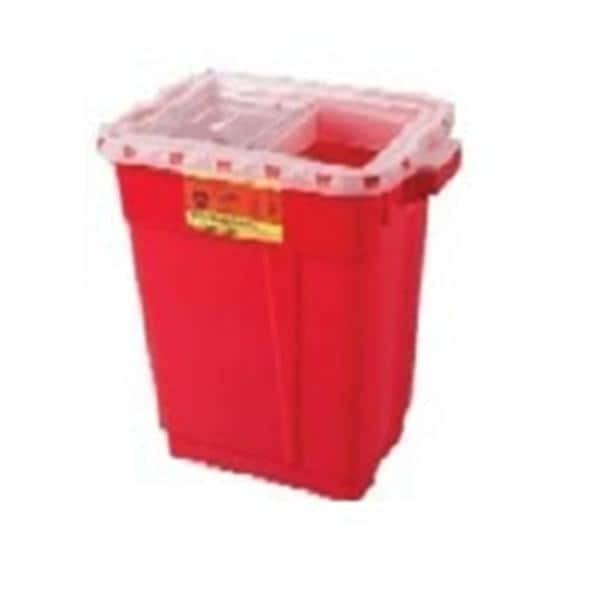 Sharps Container 17gal Red/Clear 14-3/4x20x23-1/2" Hinge Lid/Gasket Plastic 5/Ca