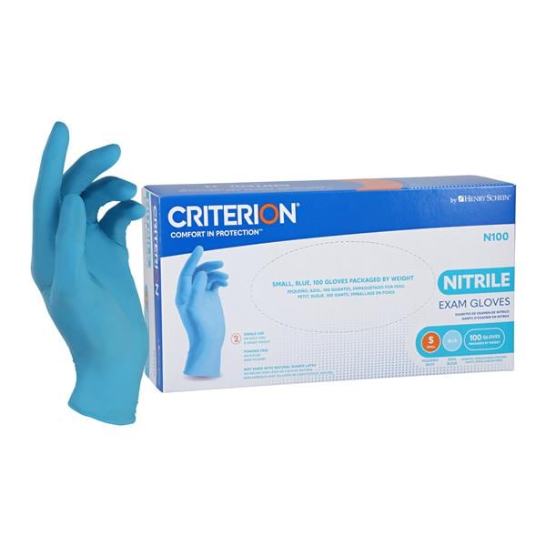 Criterion N100 Nitrile Exam Gloves Small Standard Blue Non-Sterile