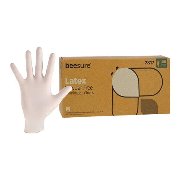 BeeSure Latex Exam Gloves Medium White Non-Sterile