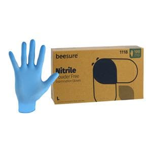 BeeSure Nitrile Exam Gloves Large Light Blue Non-Sterile