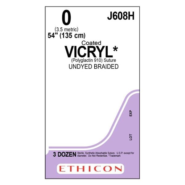 Coated Vicryl Suture 0 54" Polyglactin 910 Braid Undyed 36/Bx