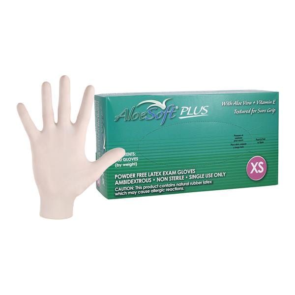 AloeSoft Plus Latex Exam Gloves X-Small Natural Non-Sterile