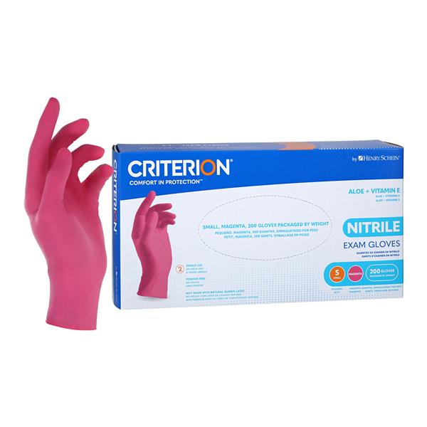 Criterion Aloe + Vitamin E Nitrile Exam Gloves Small Standard Magenta Pink NS