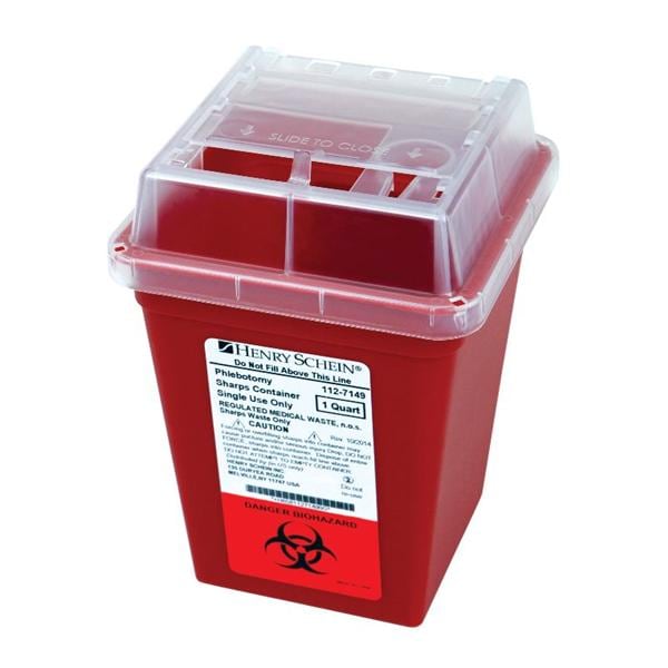 Sharps Container 1qt Red 4-1/2x4-1/2x6-3/5" Sliding Lid Polypropylene Ea, 80 EA/CA