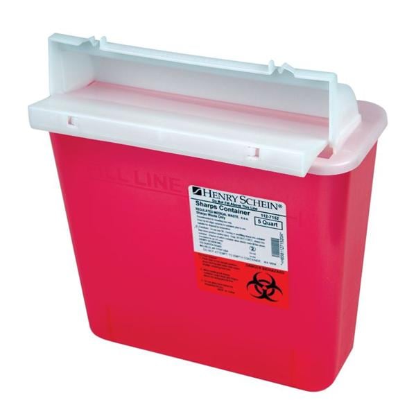 Sharps Container 5qt Red 10x4.4x9.2" Counterbalanced Side Entry Polypropylene Ea