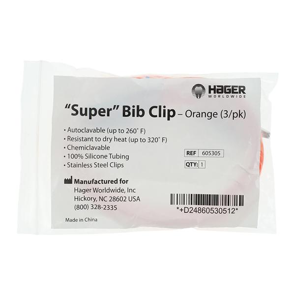 Super Bib Clip Orange Silicone Reusable 3/Pk