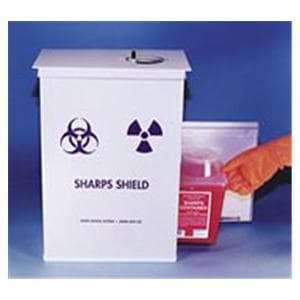 Monoject Sharps Shield Red/White 7.5x11.75x10 Kylck Stl/Ld f/ 039-387 Cntnrs Ea