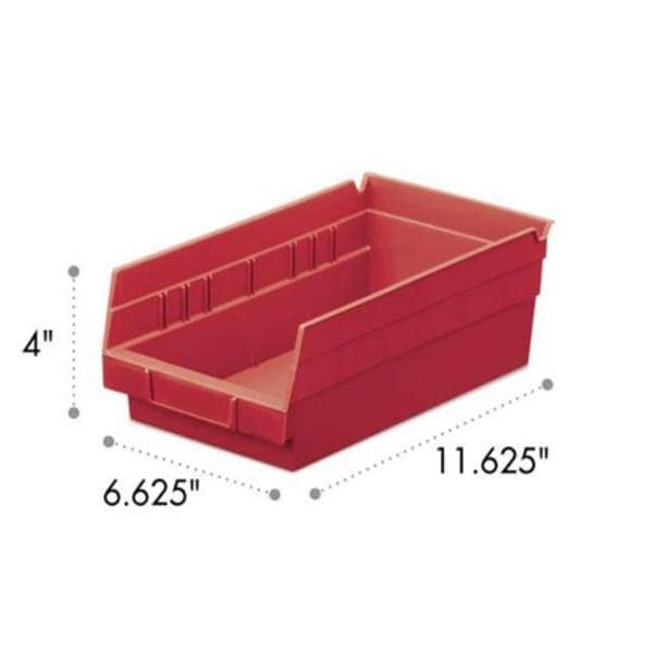 Shelf Bin Red Polypropylene With Label Slot 11-5/8x6-5/8x4" Ea