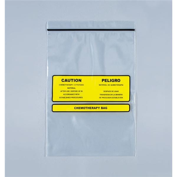 Chemotherapy Disposal Bag 4mil 9x12" Clear/Yellow Zipper Closure PE 100/Bg