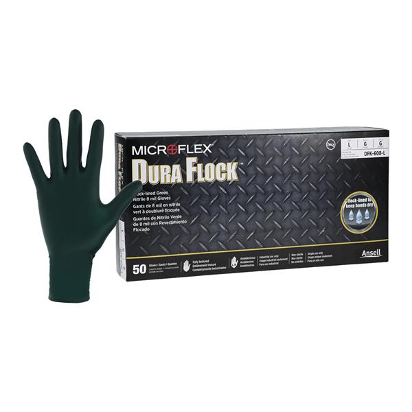 Dura Flock Nitrile Exam Gloves Large Green