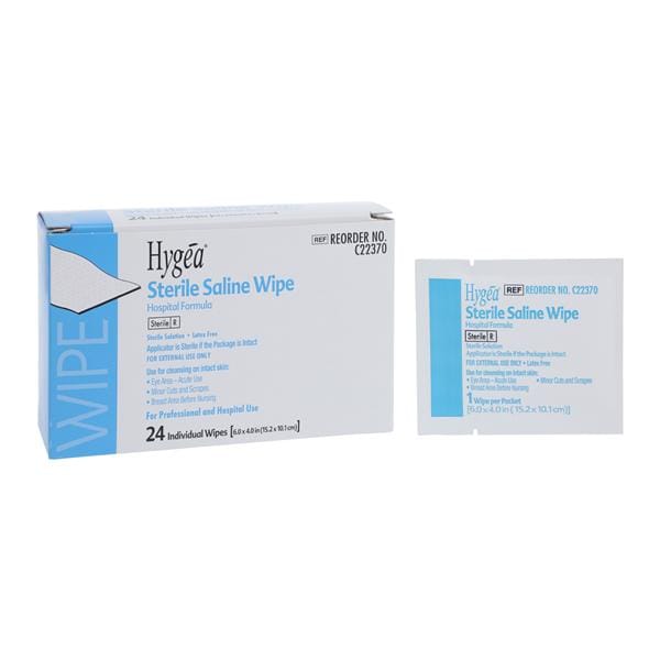 Hygea Saline Wipe Saline Skin 3mL Single Use Sterile 6x4" 24/Bx