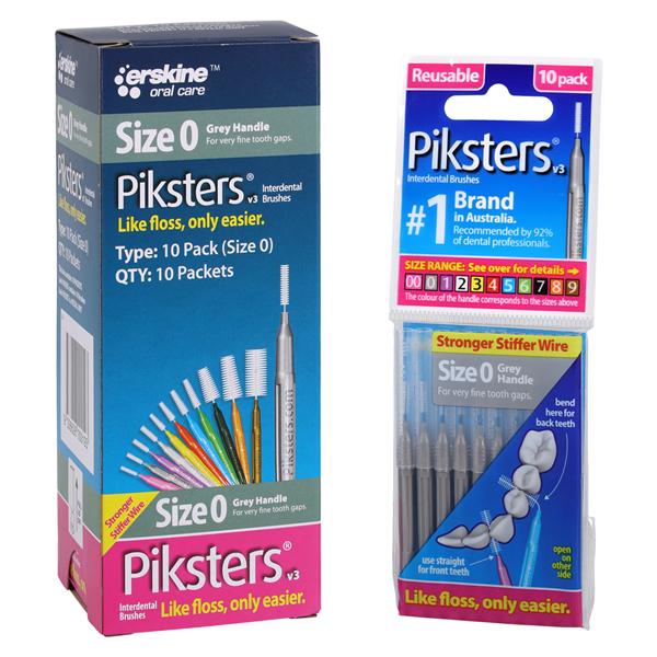 Piksters Interdental Brush Size 0 Grey 10pk/Bx