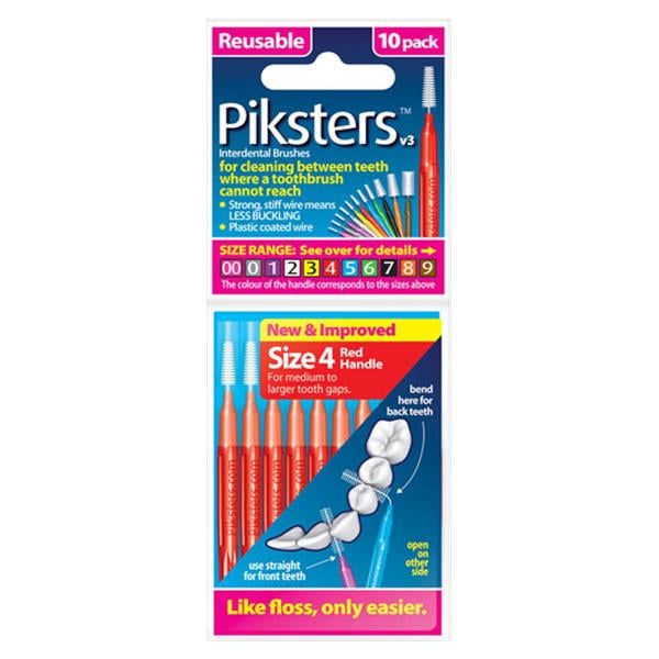 Piksters Interdental Brush Size 4 Red 10pk/Bx