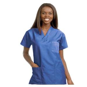 Scrub Shirt V-Neck 3 Pockets Set-In Short Sleeves Large Blueberry Unisex Ea