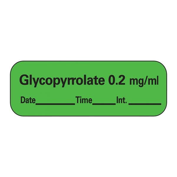 Anesthesia Label DTI Glycopyrrolate 0.2mg/mL Green 1-1/2x1/2" 600/Rl