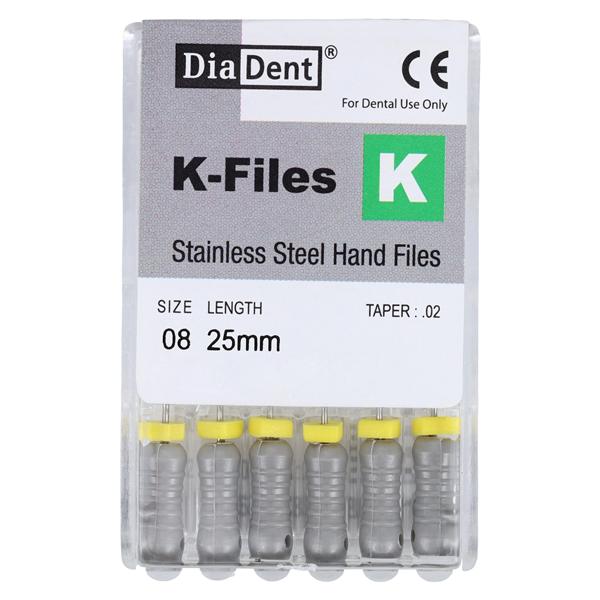 Hand K-File 25 mm Size 08 Stainless Steel Green 6/Pk