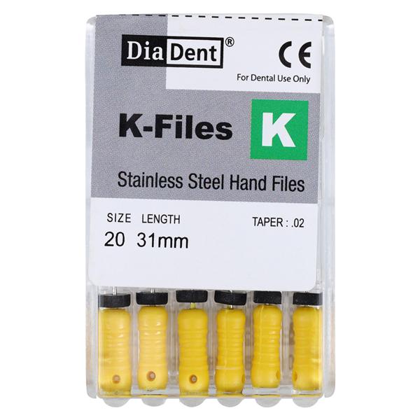 Hand K-File 31 mm Size 20 Stainless Steel Yellow 6/Pk