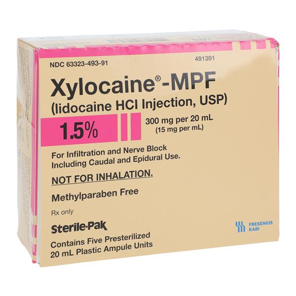 Xylocaine MPF Injection 1.5% Preservative Free Ampule 20mL 5/Pk