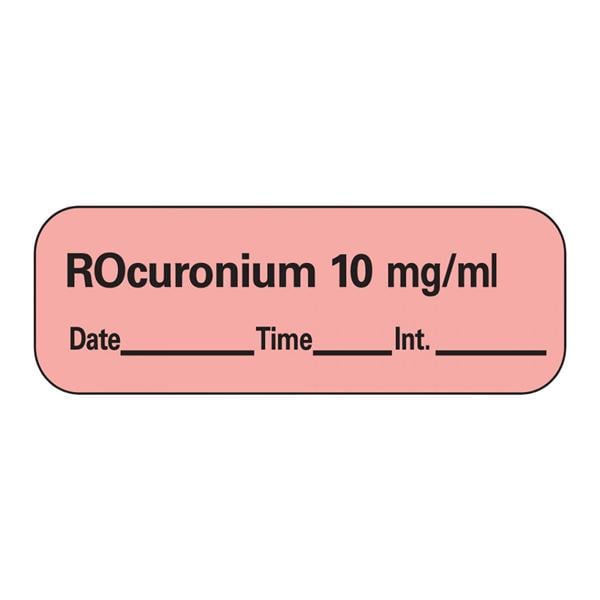 Anesthesia Label DTI Rocuronium 10 mg/mL Fluorescent Red 1-1/2x1/2" 600/Rl