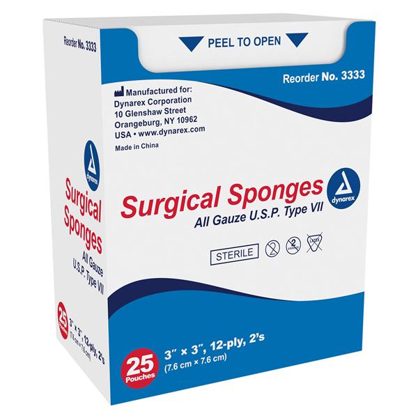 100% Cotton Surgical Gauze Sponge 3x3" 12 Ply Sterile LF