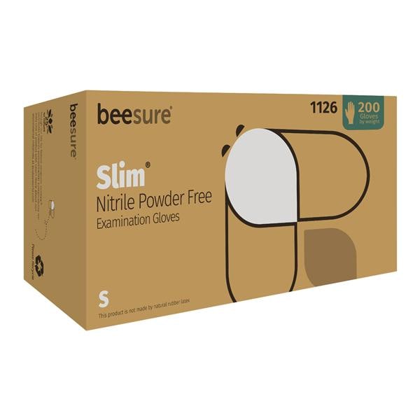 BeeSure Slim Nitrile Exam Gloves Small White Non-Sterile, 10 BX/CA