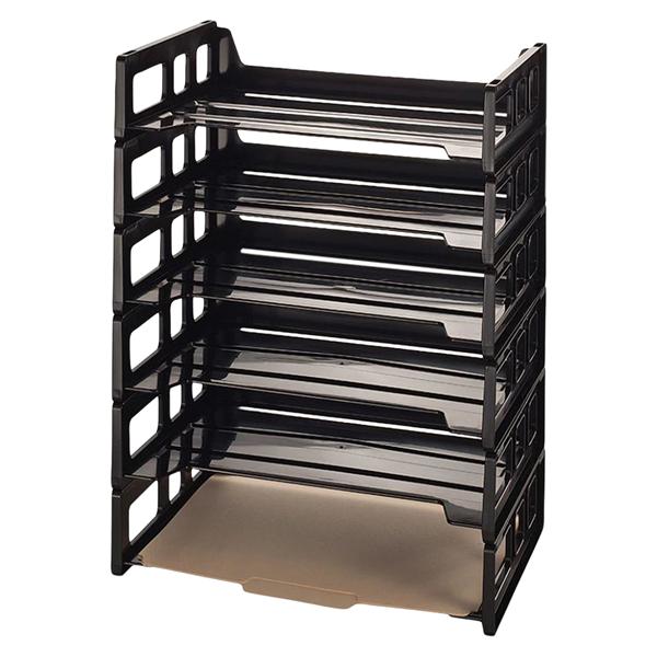 Ribbed Bottom Stackable Letter Trays Black 6/Pk