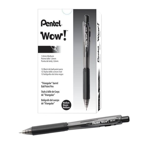 WOW! Ballpoint Pens Medium Point 1.0 mm Black 12/Pack 12/Pk