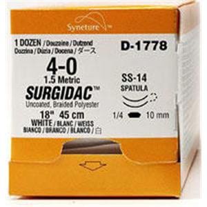 Surgidac Suture 4-0 18" Polyester Braid SS-24 White 12/Ca