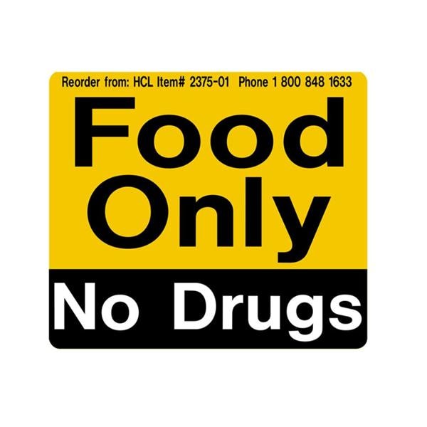 Label Food Only No Drugs 3-5/8x3" Ea