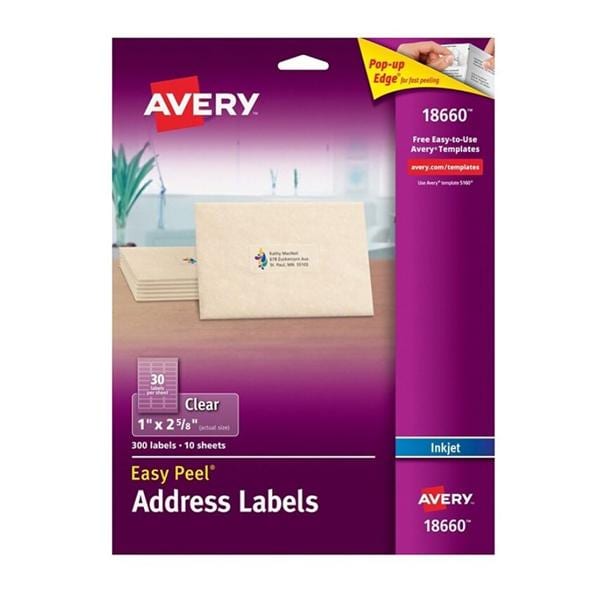 Clear Inkjet Return Address Labels 1 in x 2 5/8 in 300/Pack 300/Pk